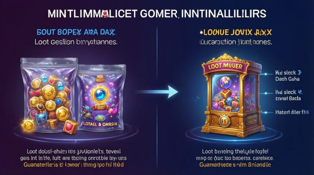 หัวข้อบทความ SEO: Loot Box vs Gacha: ความต่างเชิงกลไก การสุ่ม และผลกระทบต่อผู้เล่น - иллюстрация