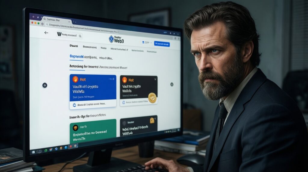 หัวข้อบทความ SEO: กระเป๋าคริปโตสำหรับเล่นเกม Web3: เลือก Wallet ยังไงให้ปลอดภัย (Seed Phrase, Hardware Wallet) - иллюстрация