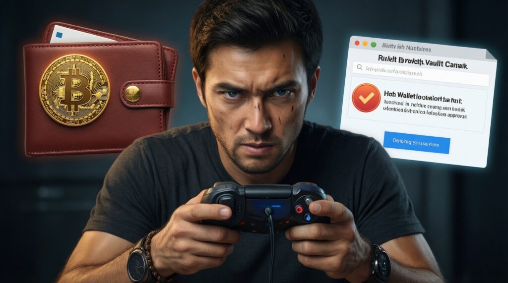 ความปลอดภัยกระเป๋าคริปโตสำหรับเกมเมอร์: ป้องกันฟิชชิง, อนุญาตสิทธิ์ (Approvals), และสแกม airdrop - иллюстрация