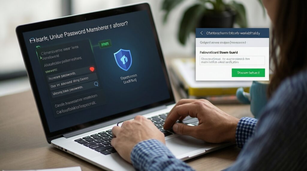คู่มือเปิดใช้งานและตั้งค่า Steam Guard + 2FA เพื่อป้องกันไอเทมและบัญชีจากการถูกขโมย - иллюстрация